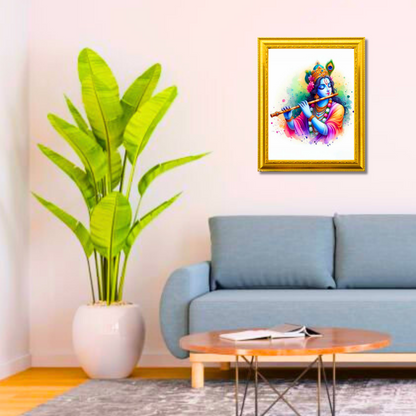 Lord Krishna Painting 10x12 Inches Glassy Finish Photo Frame – Divine Wall Art for Home & Office Decor