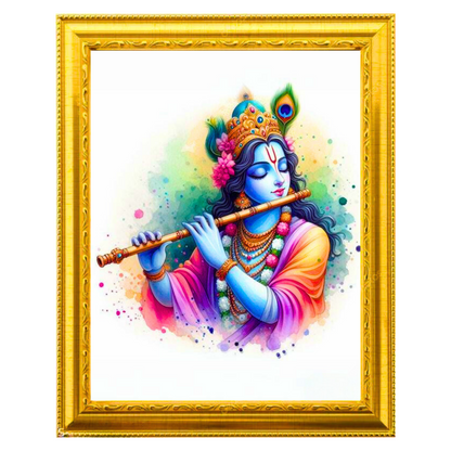 Lord Krishna Painting 10x12 Inches Glassy Finish Photo Frame – Divine Wall Art for Home & Office Decor