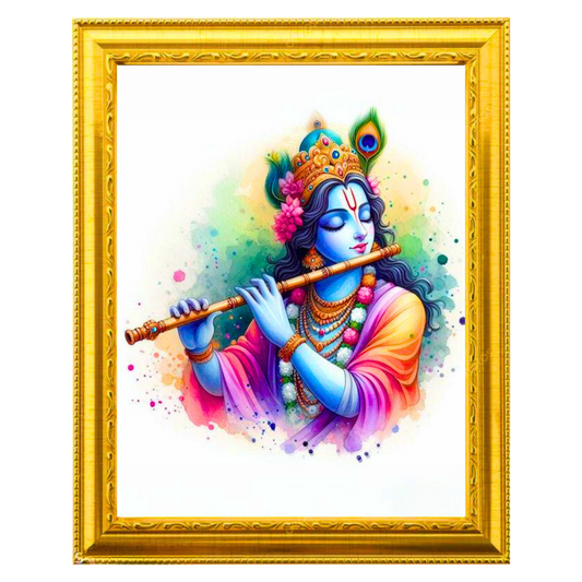 Lord Krishna Painting 10x12 Inches Glassy Finish Photo Frame – Divine Wall Art for Home & Office Decor