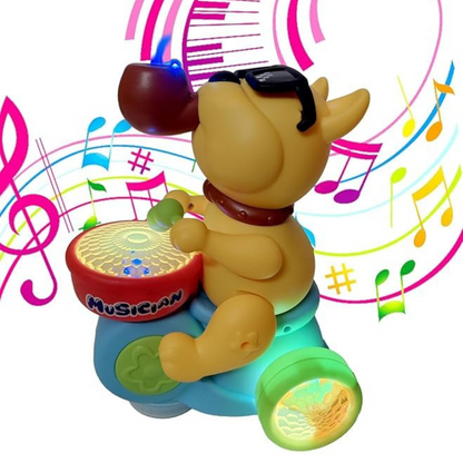 Musical Drummer Dog Toy with Lights, Sounds