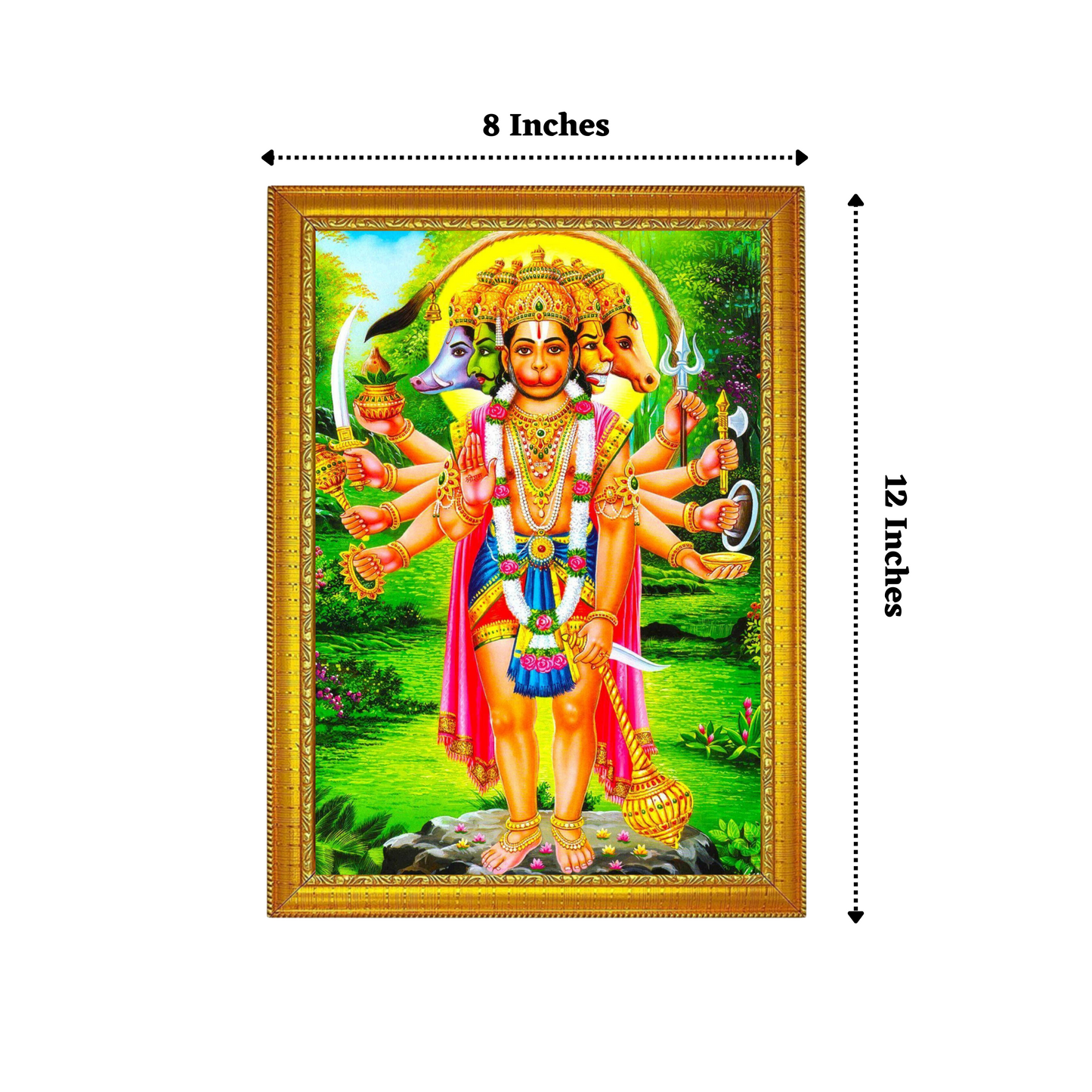 "Panchamukhi Hanuman Divine Protection" 8x12 Inches Glassy Finish Photo Frame