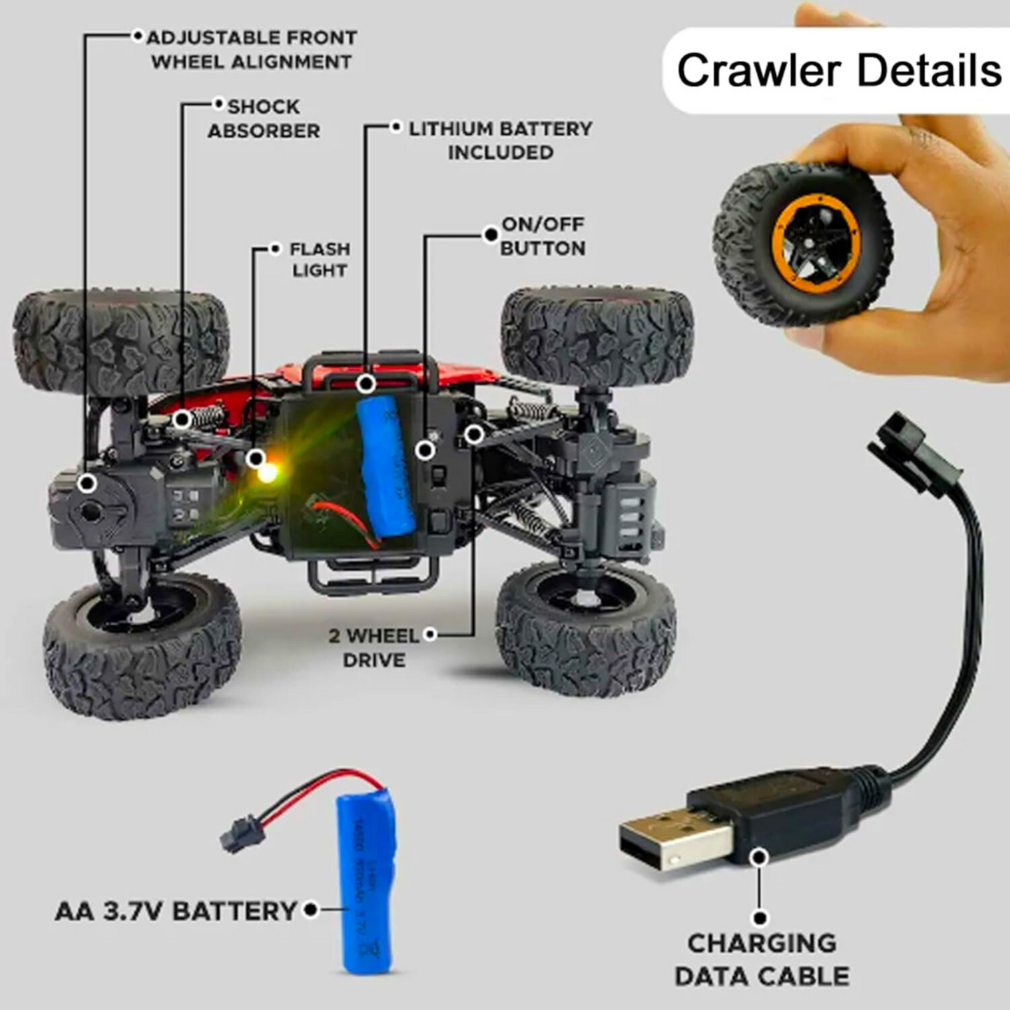 RC Monster Truck Toy – Off-Road Car with Mist Smoke & LED Lights | Rechargeable