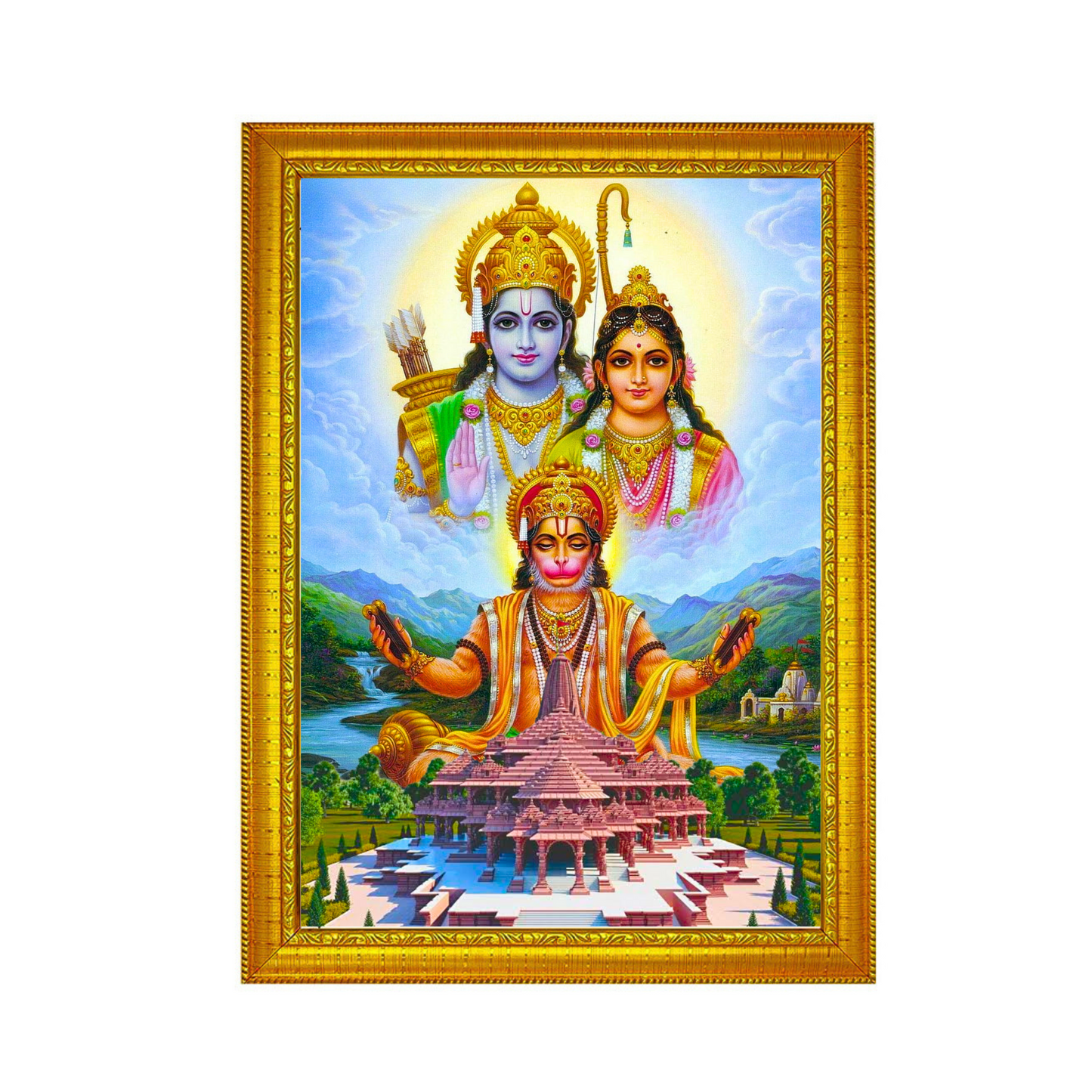 Sacred Ensemble - Ramar, Seetha, Hanuman, and Ayodhya Ramar Kovil 8x12 Glassy Finish Photo Frame