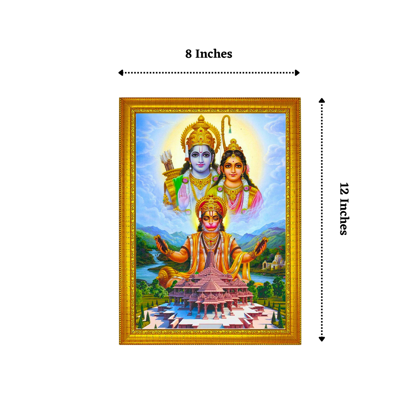 Sacred Ensemble - Ramar, Seetha, Hanuman, and Ayodhya Ramar Kovil 8x12 Glassy Finish Photo Frame