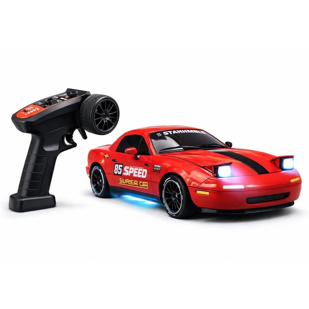 Rechargeable 4WD RC Drift Racing Car with LED Lights, Spray Effect & 2.4GHz Remote – Toy Car for Kids 6+