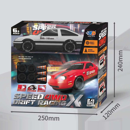 Rechargeable 4WD RC Drift Racing Car with LED Lights, Spray Effect & 2.4GHz Remote – Toy Car for Kids 6+
