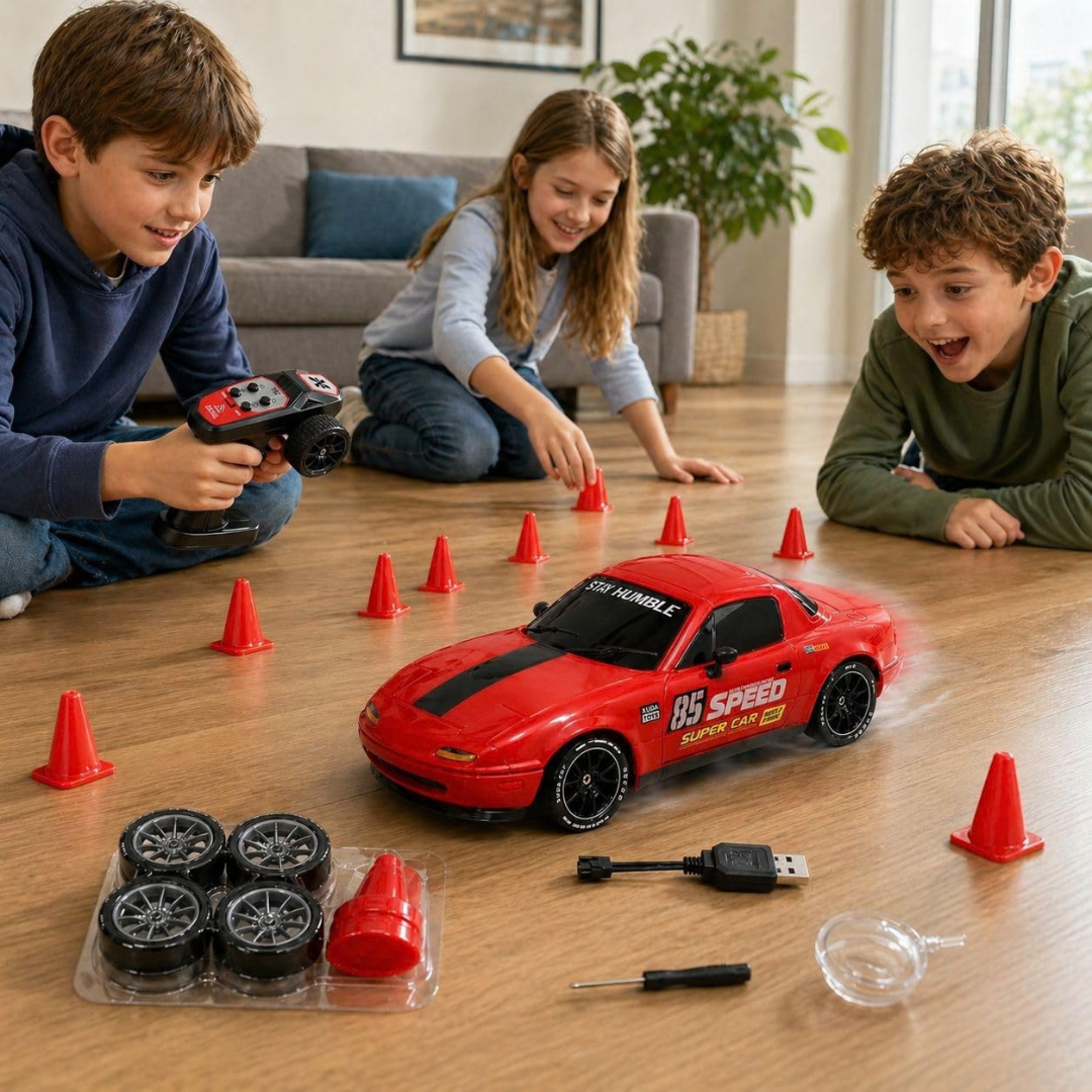 Rechargeable 4WD RC Drift Racing Car with LED Lights, Spray Effect & 2.4GHz Remote – Toy Car for Kids 6+