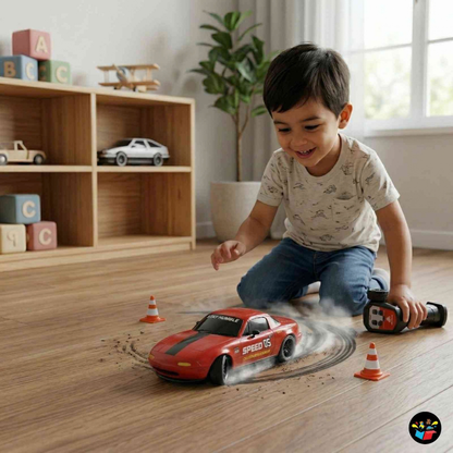 Rechargeable 4WD RC Drift Racing Car with LED Lights, Spray Effect & 2.4GHz Remote – Toy Car for Kids 6+