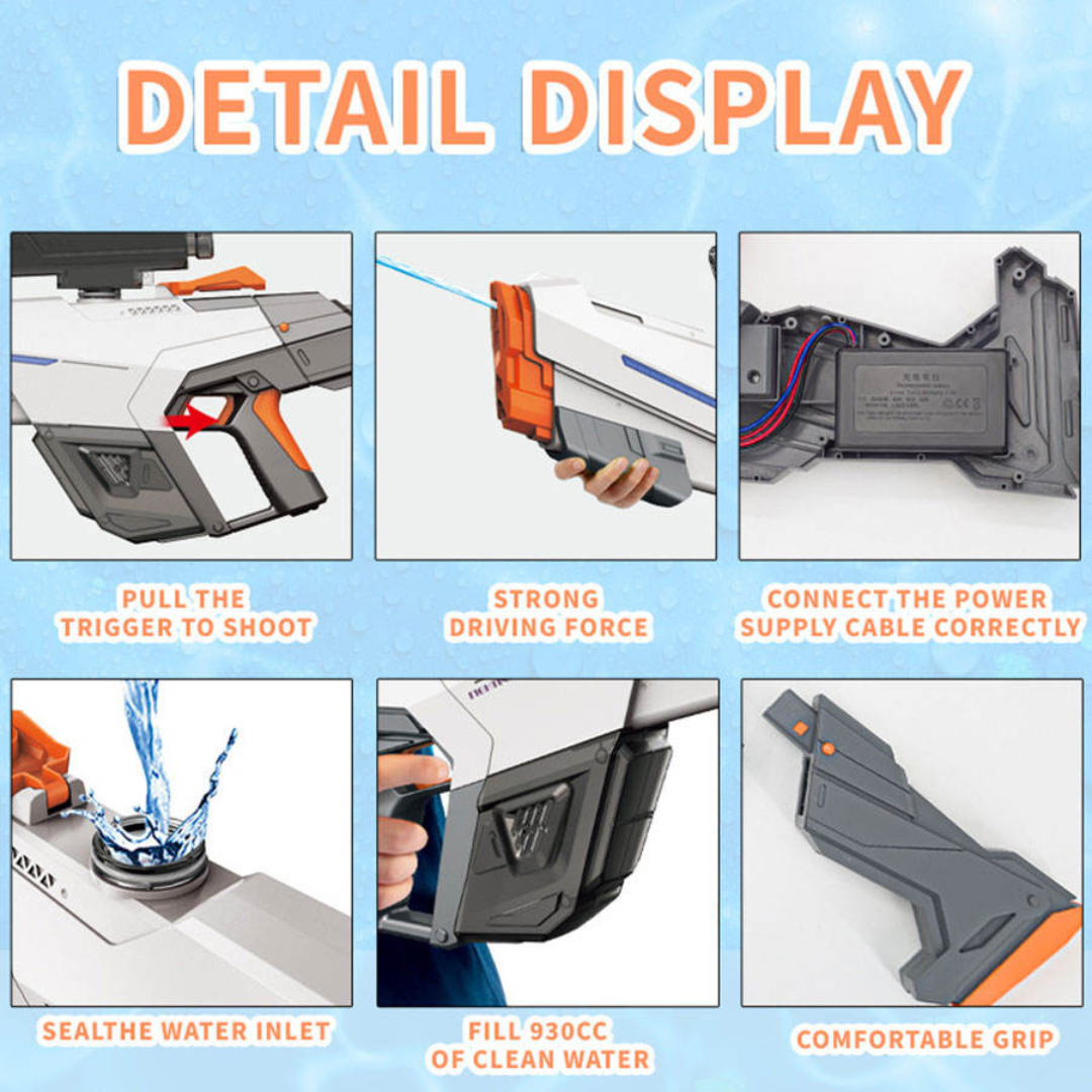 Rechargeable Electric Water Gun with Automatic Suction & Burst Mode | Long Range High Pressure Water Blaster Toy for Kids & Adults