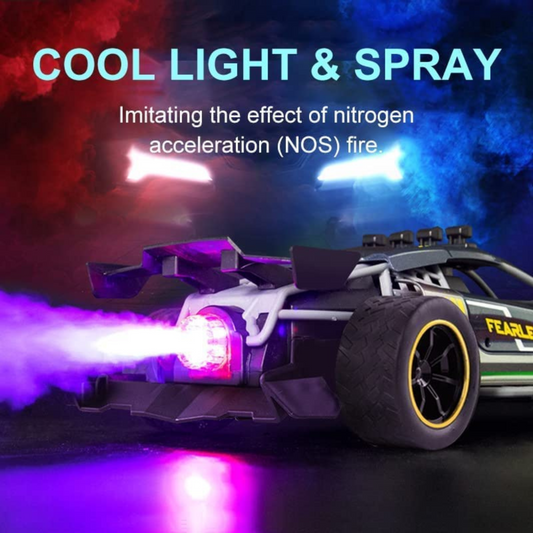 Rechargeable Remote Control Car with Smoke Exhaust & Lights – High-Speed RC Racing Toy for Kids