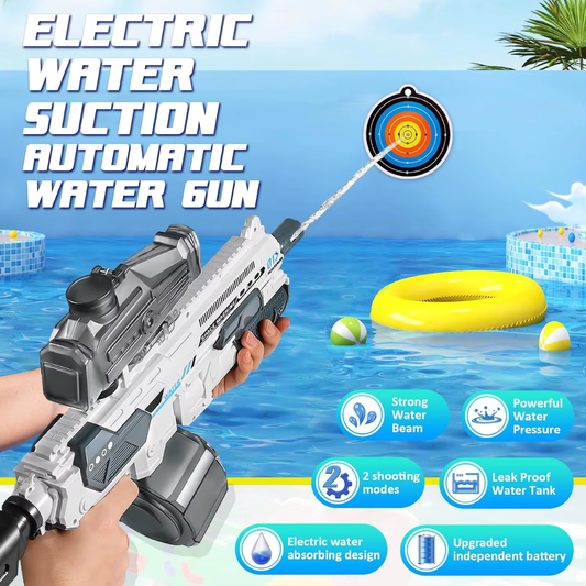 Rechargeable Electric Water Gun with Automatic Suction & Burst Mode | Long Range High Pressure Water Blaster Toy for Kids & Adults