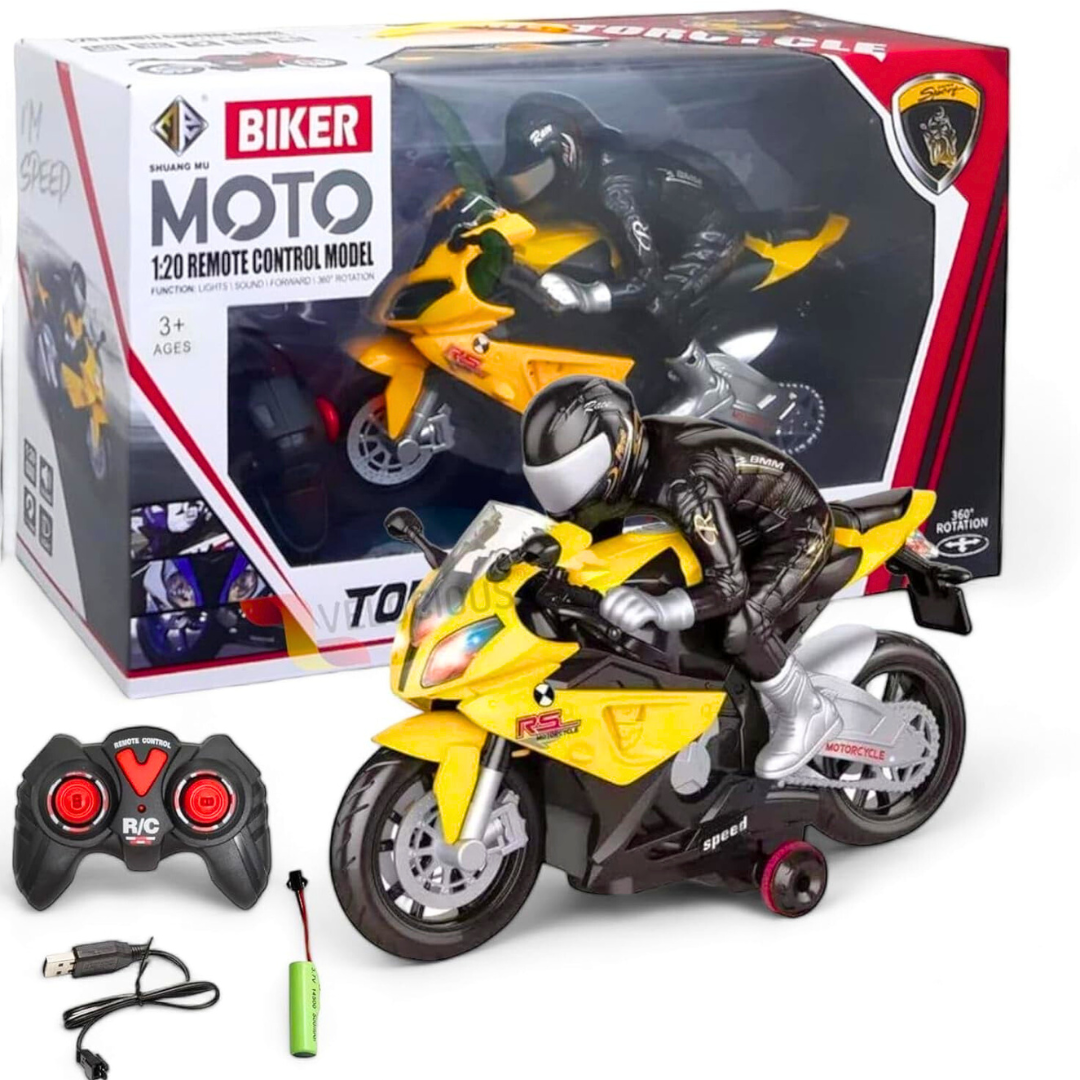 Remote Control Moto Bike Toy – 1:20 Scale Racing Motorcycle with Light, Sound & 360° Rotation | Rechargeable RC Bike for Kids