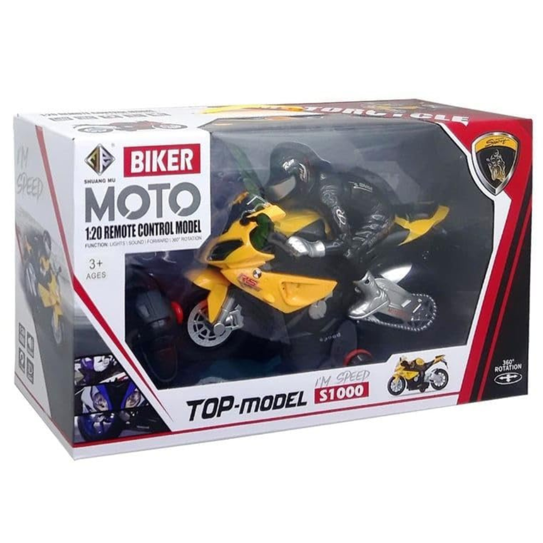 Remote Control Moto Bike Toy – 1:20 Scale Racing Motorcycle with Light, Sound & 360° Rotation | Rechargeable RC Bike for Kids
