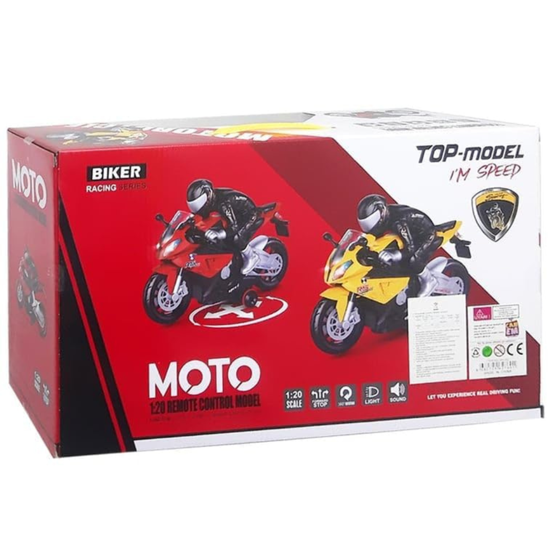 Remote Control Moto Bike Toy – 1:20 Scale Racing Motorcycle with Light, Sound & 360° Rotation | Rechargeable RC Bike for Kids