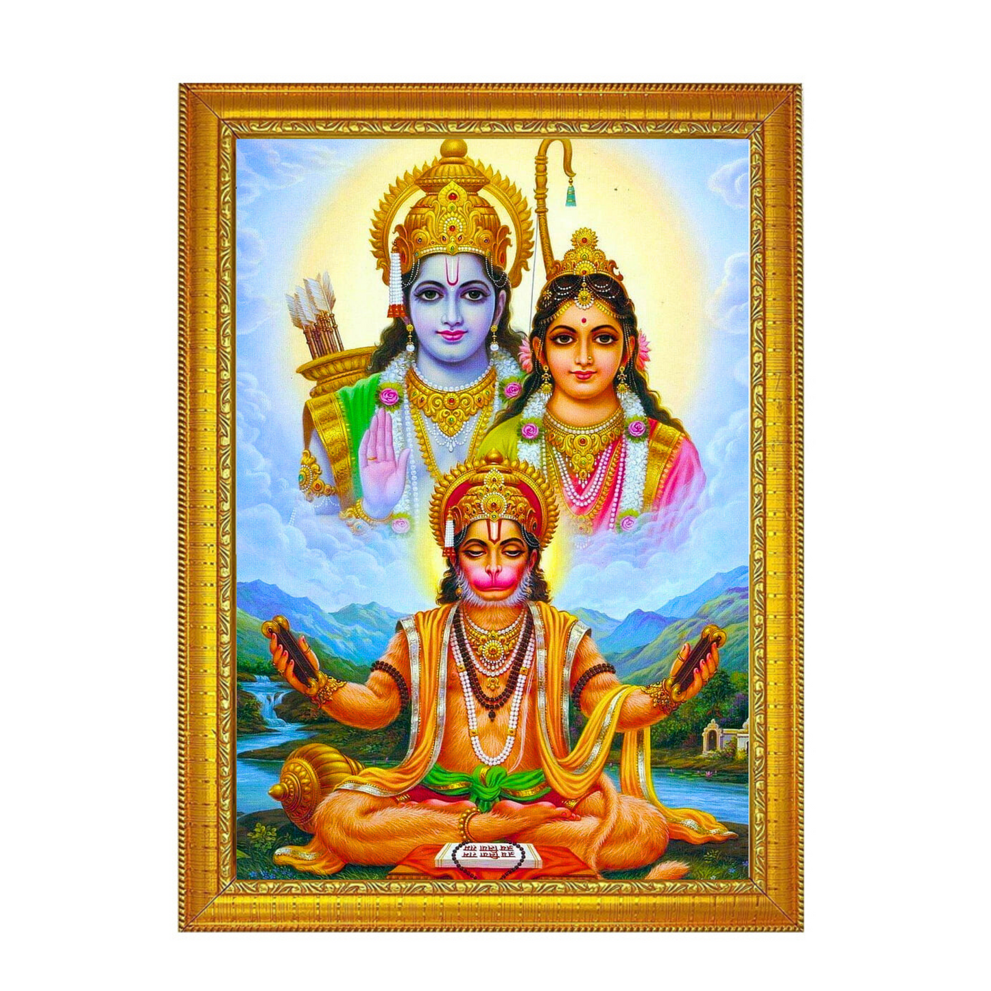 Sacred Trio - Sivan, Parvathi, and Hanuman 8x12 Glassy Finish Photo Frame