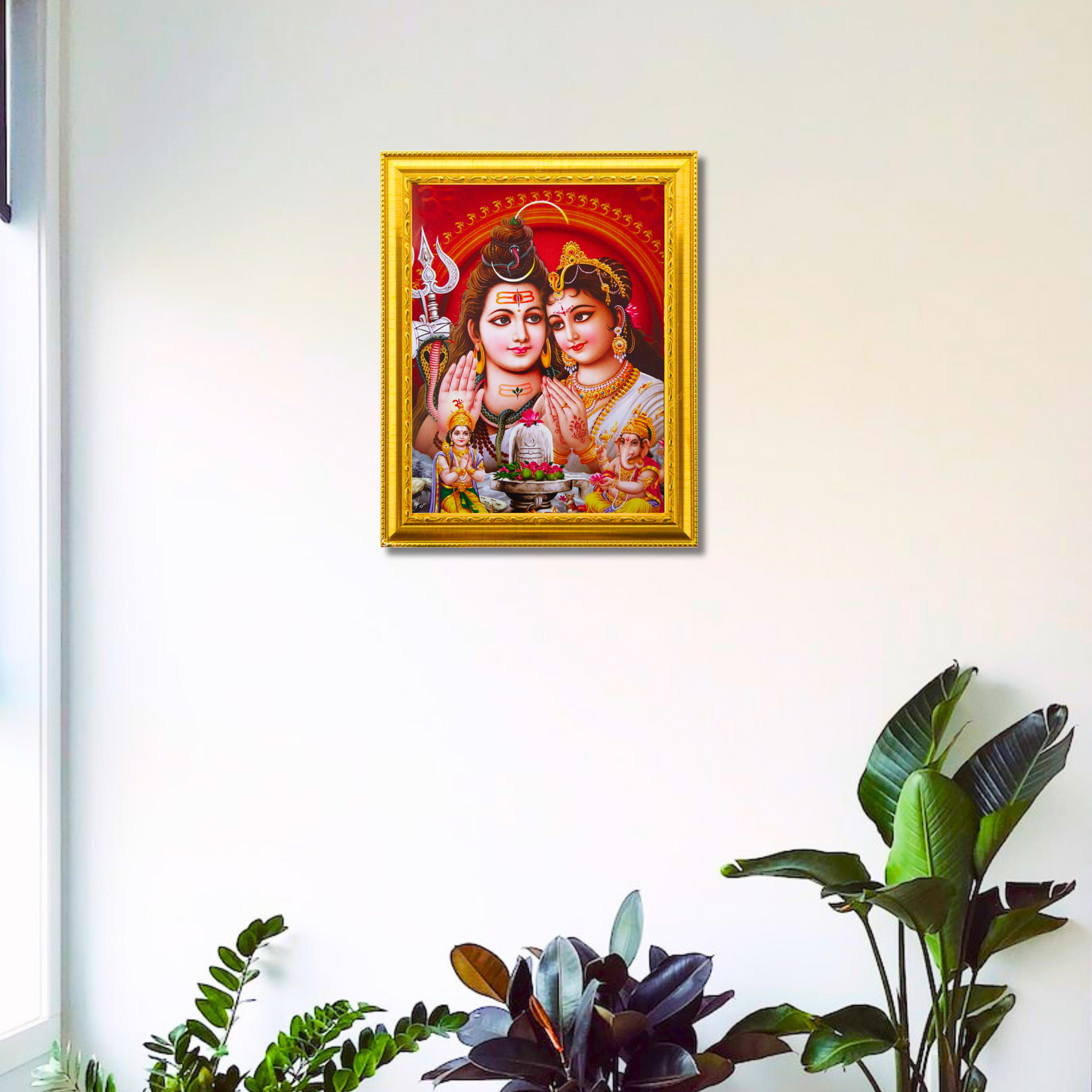 "Sivan Parvathi and Ganesha, Murugan Divine Family" 10x12 Inches Glassy Finish Photo Frame