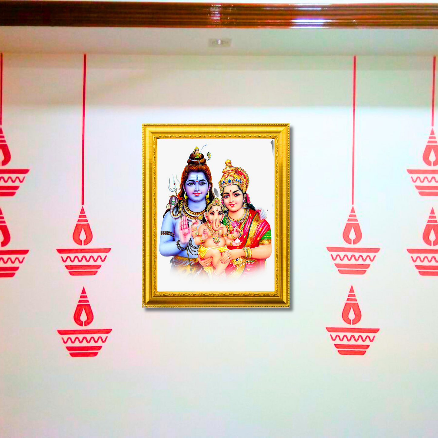 "Sivan Parvathi with Ganesha Divine Family" 10x12 Inches Glassy Finish Photo Frame