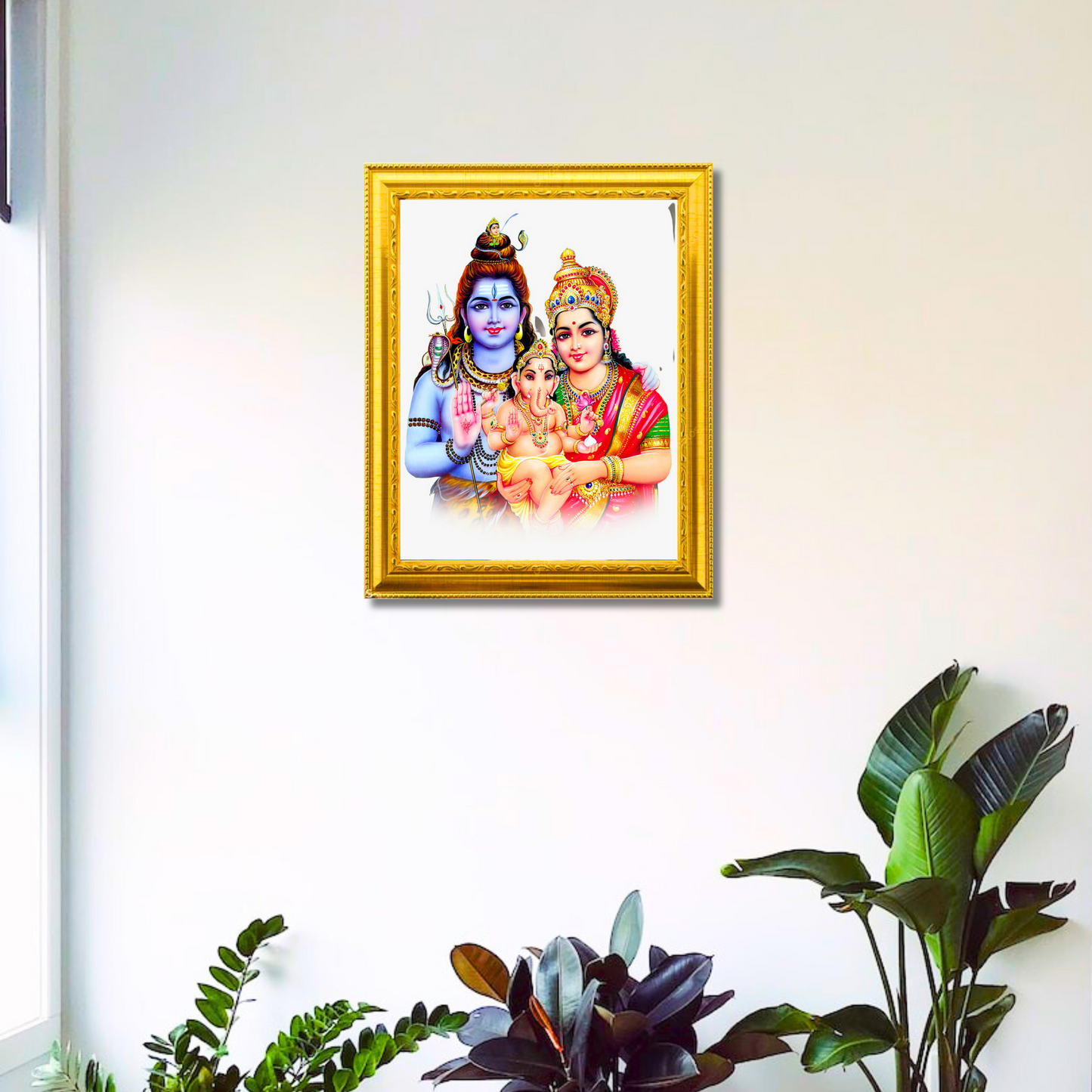 "Sivan Parvathi with Ganesha Divine Family" 10x12 Inches Glassy Finish Photo Frame