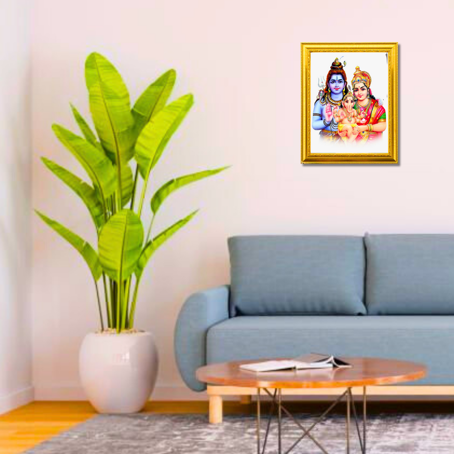 "Sivan Parvathi with Ganesha Divine Family" 10x12 Inches Glassy Finish Photo Frame