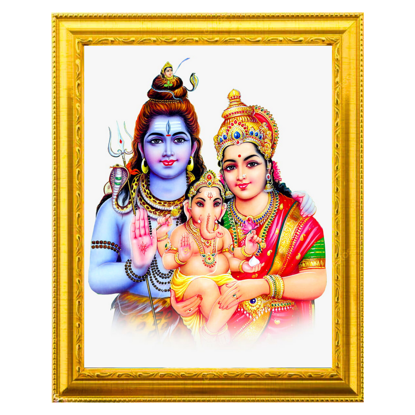 "Sivan Parvathi with Ganesha Divine Family" 10x12 Inches Glassy Finish Photo Frame