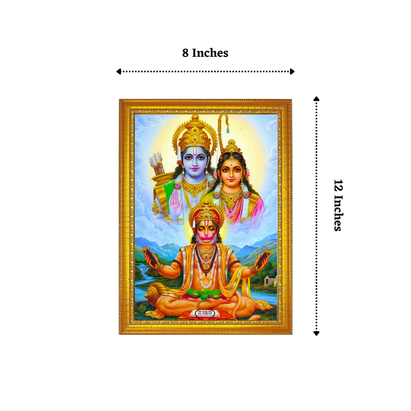 Sacred Trio - Sivan, Parvathi, and Hanuman 8x12 Glassy Finish Photo Frame