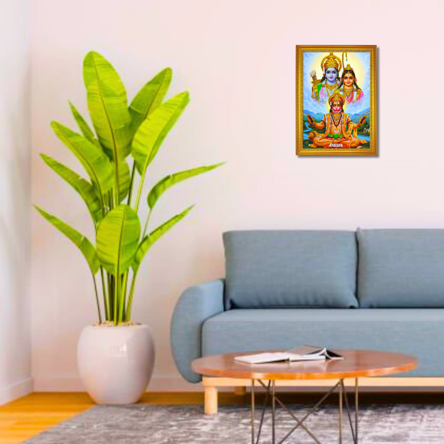 Sacred Trio - Sivan, Parvathi, and Hanuman 8x12 Glassy Finish Photo Frame