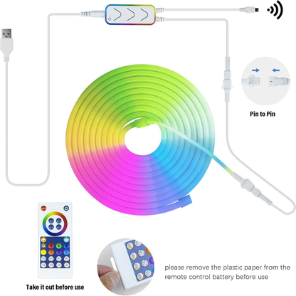 Smart LED Neon RGB Strip Light with Bluetooth & Remote Control