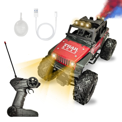 Thar Roxx Rechargeable RC Off-Road Car with Mist Spray, LED Lights & Music | Big Wheel Remote Control Toy Car for Kids 3+ Years