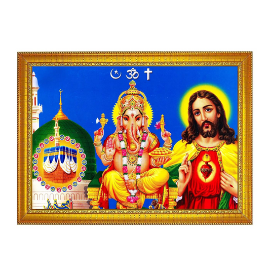 Three Gods Glassy Finish Photo Frame - Hindu,Muslim,Christian