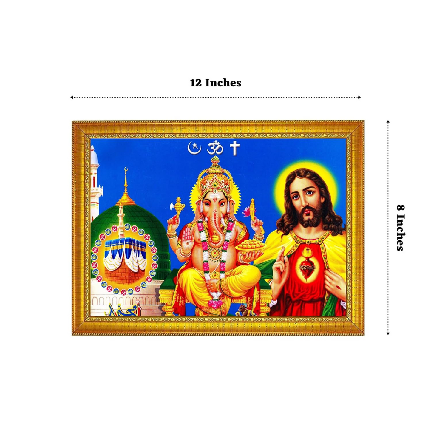 Three Gods Glassy Finish Photo Frame - Hindu,Muslim,Christian