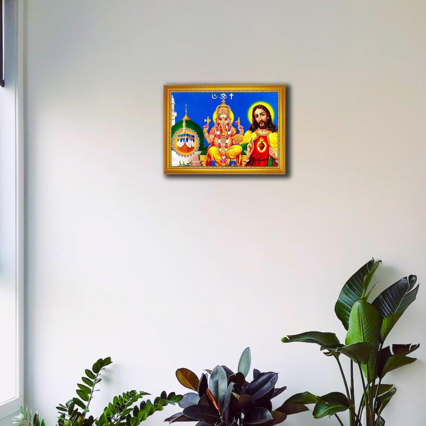 Three Gods Glassy Finish Photo Frame - Hindu,Muslim,Christian