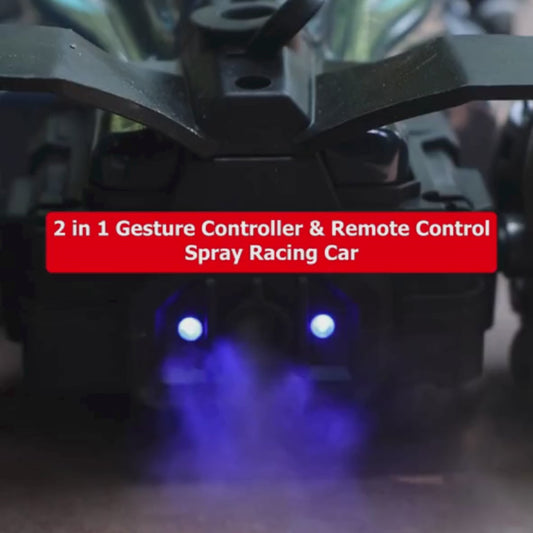 2-in-1 Gesture & Remote Control Drift Racing Car – 360° Spins, Lights, Music & Spray Effect for Kids
